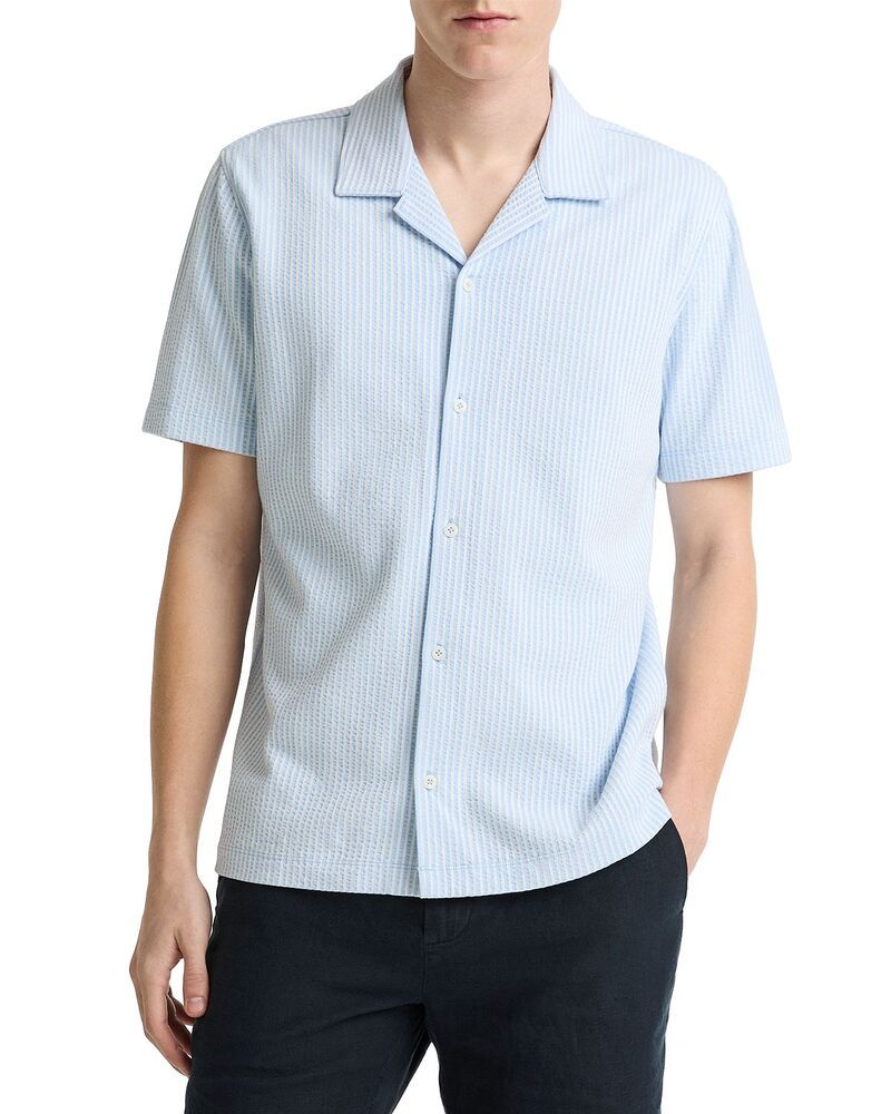 ヴィンス メンズ トップス シャツ Vince Seersucker Stripe Short Sleeve Cabana Shirt RainwaterOptic White ホワイト