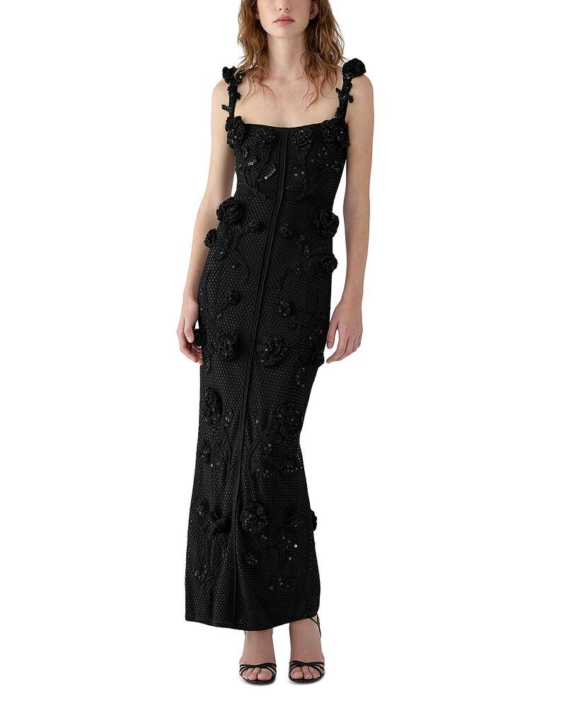 キャロライナヘレラ レディース トップス ワンピースパンコール Carolina Herrera Crocheted Sequinned Gown Black ブラック