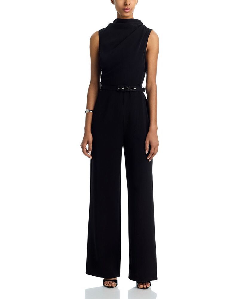 アクア レディース トップス ジャンプスーツ クレープ AQUA Cowl Neck Crepe Jumpsuit Exclusive Black ブラック