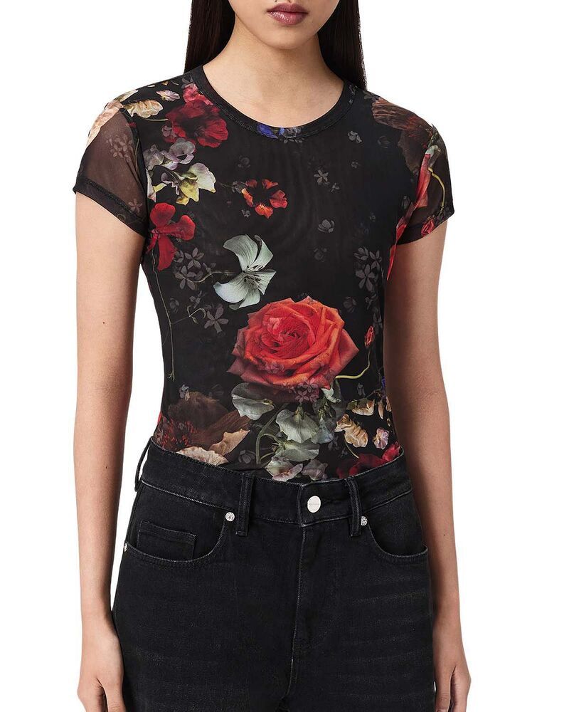 オールセインツ レディース トップス Tシャツ メッシュ ALLSAINTS Ellie Mesh Tee Haze Black ブラック