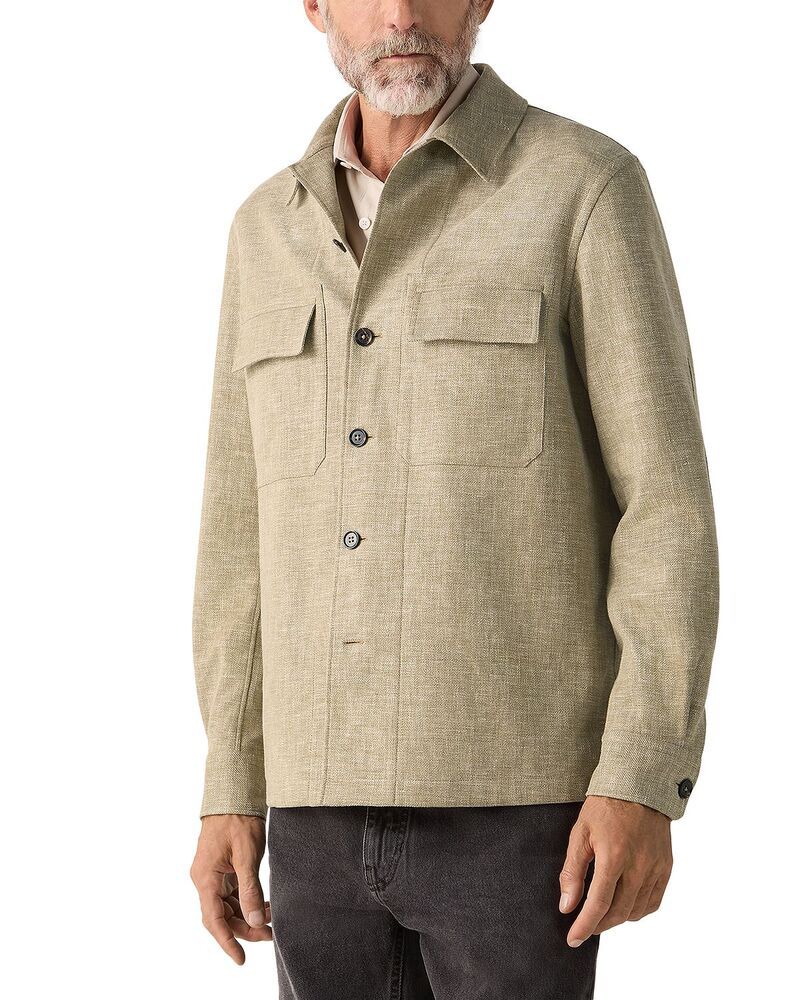 ゼニア メンズ トップス シャツ ウール シルク リネン ZEGNA Crossover Linen Wool Silk Blend Overshirt Olive Green グリーン