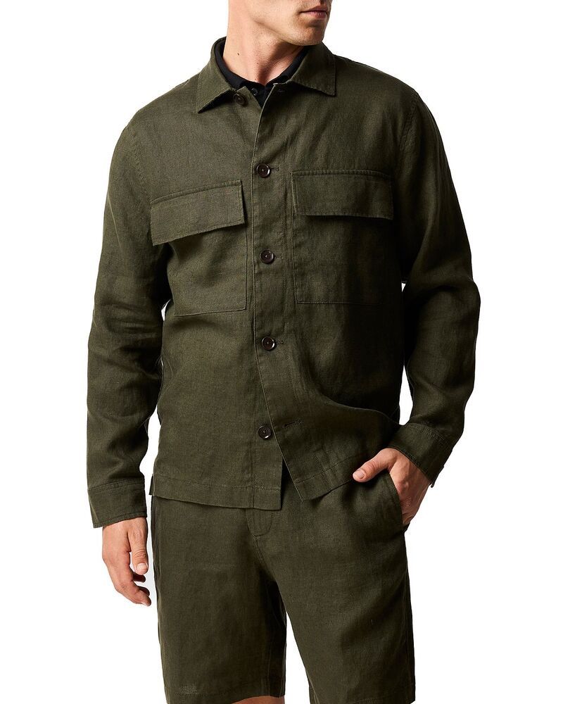 ロッドアンドグン メンズ トップス シャツ リネン Rodd Gunn Resort Linen Shirt Dark Olive オリーブ