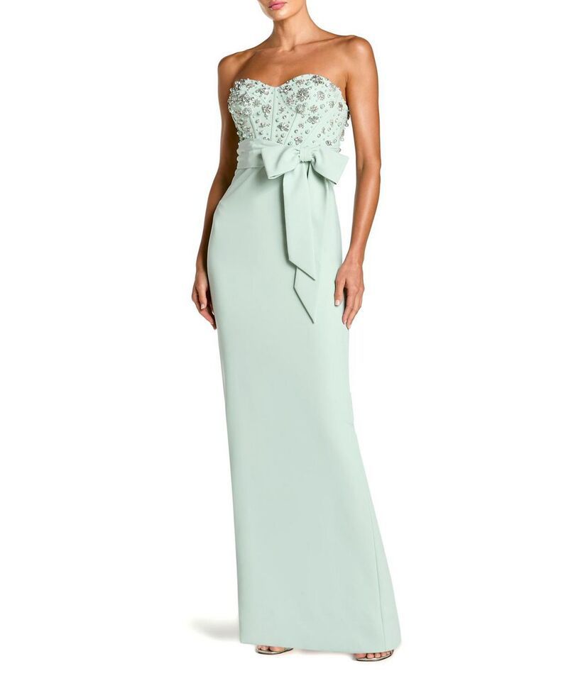 マックダガル レディース トップス ワンピース クレープ ストラップレス Mac Duggal Crepembellished Bustier Strapless Gown with Bow Sage セージ