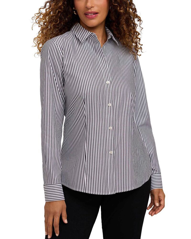 フォックスクラフト レディース トップス シャツ Foxcroft Dianna Stripe Shirt Black White ホワイト