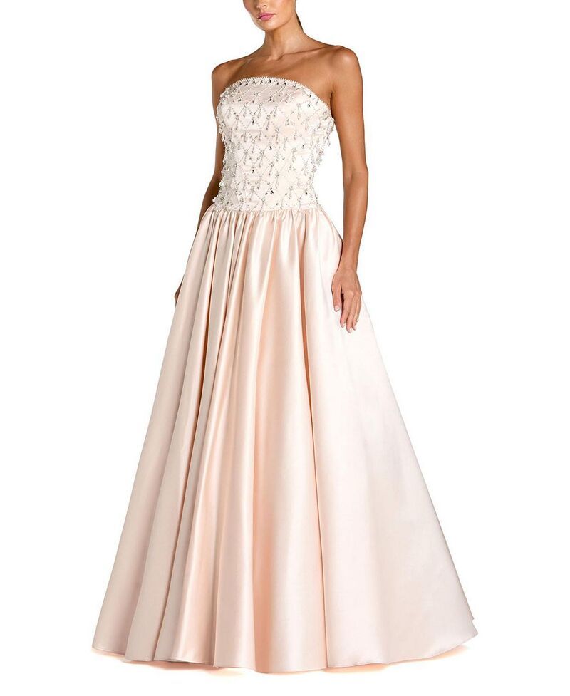 マックダガル レディース トップス ワンピース サテン ストラップレス Mac Duggal Satin Pearl Beadedropwaistrapless Ballgown Porcelain パール