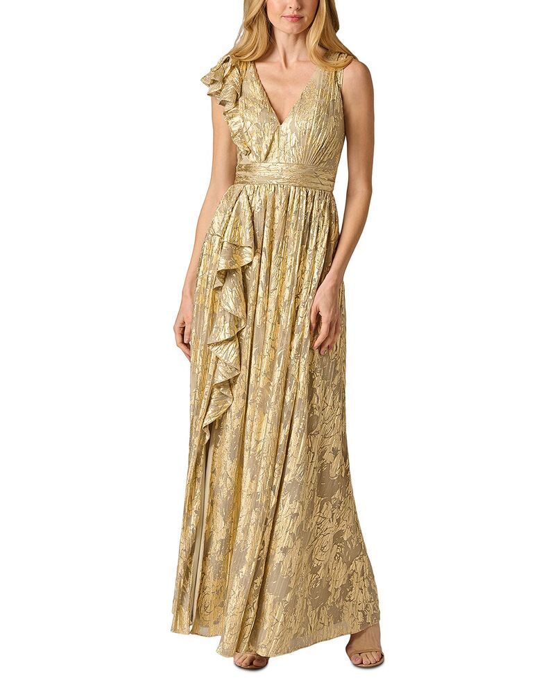 アドリアナ パペル レディース トップス ワンピース フリル トール Adrianna Papell Metallic Ruffledress CHAMPAGNE GOLD ゴールド