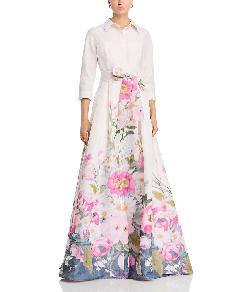 テリジョンバイリッキーフリーマン レディース トップス ワンピース Teri Jon by Rickie Freeman Taffeta Collared Gown Ivory Multi アイボリー