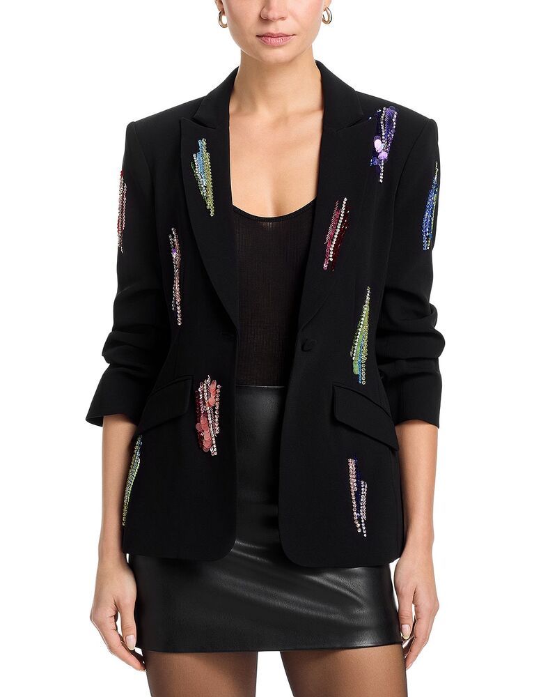 サンク ア セプト レディース アウター ジャケット・ブルゾン Cinq Sept Paillette Whirl Scrunched Sleeve Jacket Blackmulti ブラック