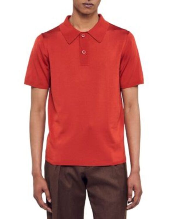 サンドロ メンズ トップス ポロシャツ スリムフィット ニット Sandro Pablo Slim Fit Knit Polo Shirt Blood Orange オレンジ