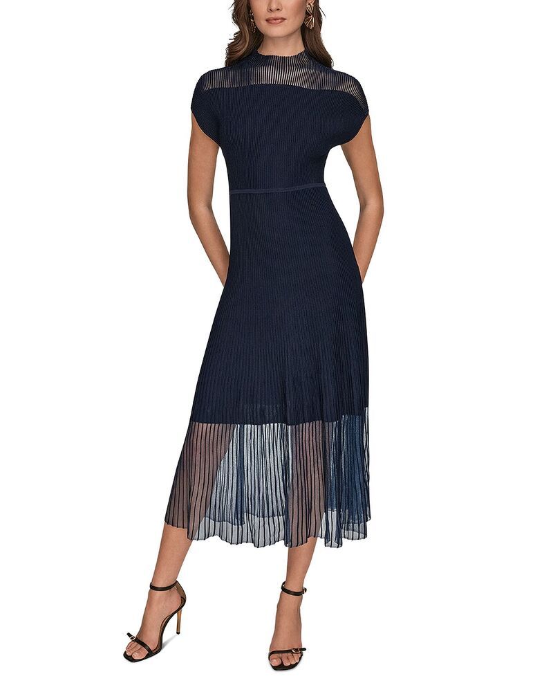 ダナキャラン レディース アウター ニット・セーター モックネック ミディ シアー Donna Karan Sheer Panel Mock Neck Midi Sweater Dress Nightfall