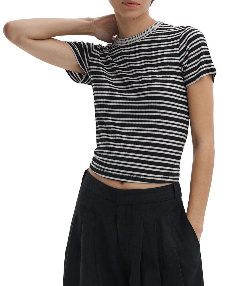 ラグアンドボーン レディース トップス Tシャツ コントラスト rag bone Luca Stripe Contrastee Ivory Black Multi アイボリー
