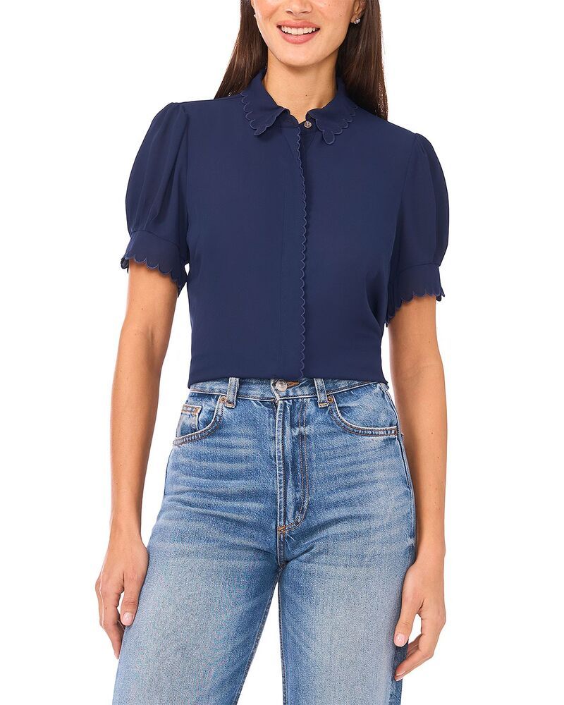 セセ レディース トップス シャツ ブラウス CeCe Puffed Sleeve Scallopedge Blouse Classic Navy ネイビー