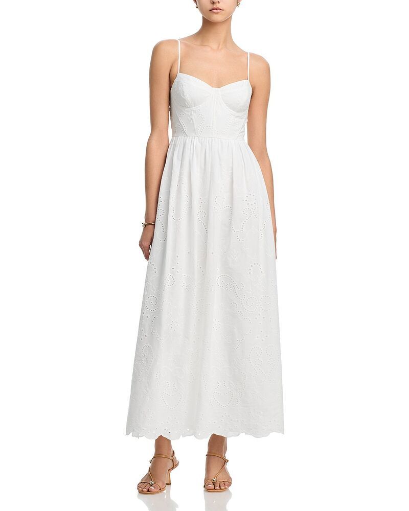 アクア レディース トップス ワンピース ミディ ノースリーブ AQUA Sleeveless Eyelet Bustier Midi Dress Exclusive White ホワイト