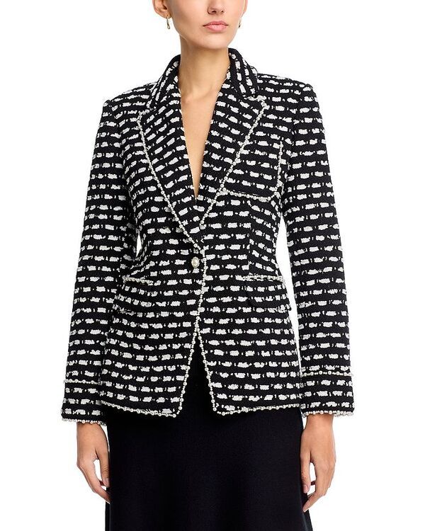 エリータハリ レディース アウター ジャケット・ブルゾン Elie Tahari The Selma Jacket Black and White Tweed ホワイト