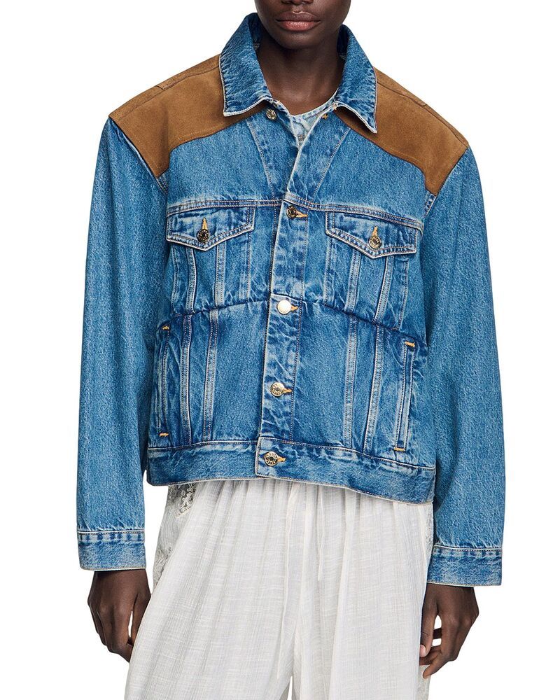 サンドロ レディース アウター ジャケット・ブルゾン スエード デニム Sandro Denim Suede Jacket Light Blue Jean ブルー