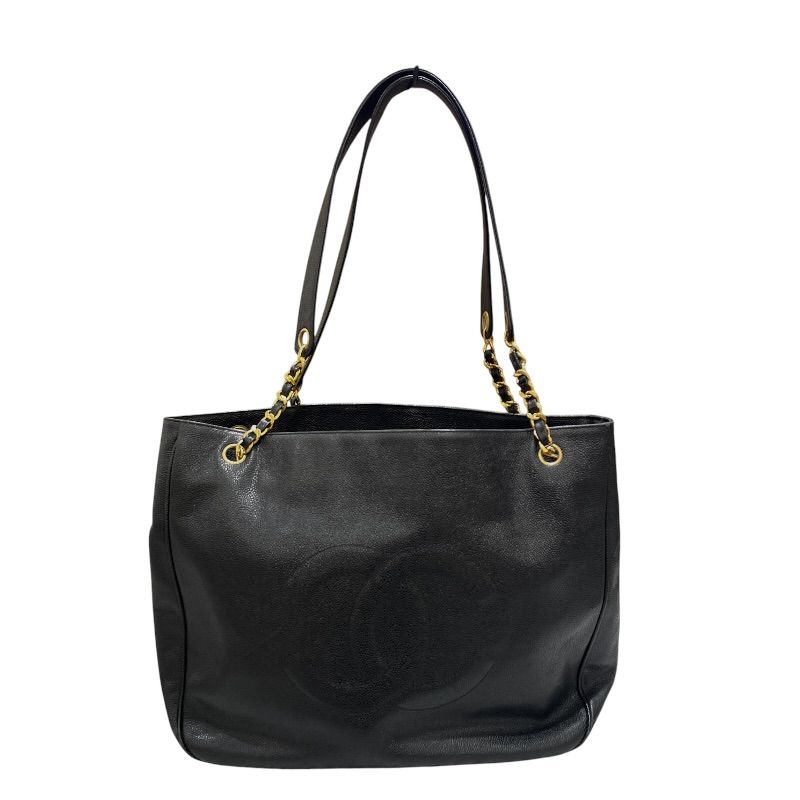 シャネル CHANEL ココマークチェーントートバッグ 3番台 ブラック ゴールド金具 キャビア レディース ショルダーバッグ