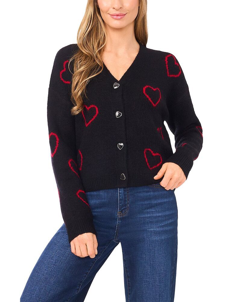 セセ レディース アウター カーディガン CeCe Heart Jacquard Cardigan Rich Black ブラック