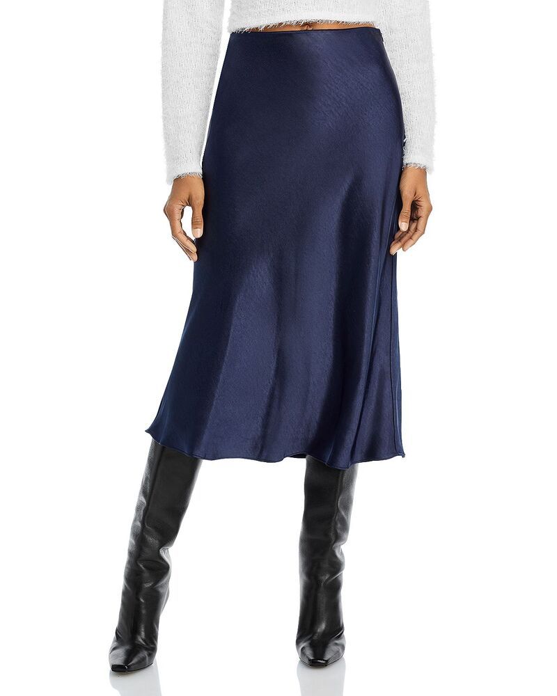 アクア レディース ボトムスカート ミディ サテン AQUA Satin Midi Slip Skirt Exclusive Navy ネイビー