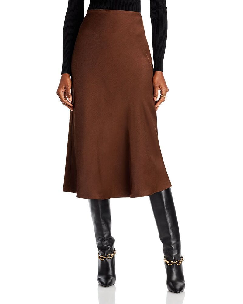 アクア レディース ボトムスカート ミディ サテン AQUA Satin Midi Slip Skirt Exclusive Chocolate チョコレート
