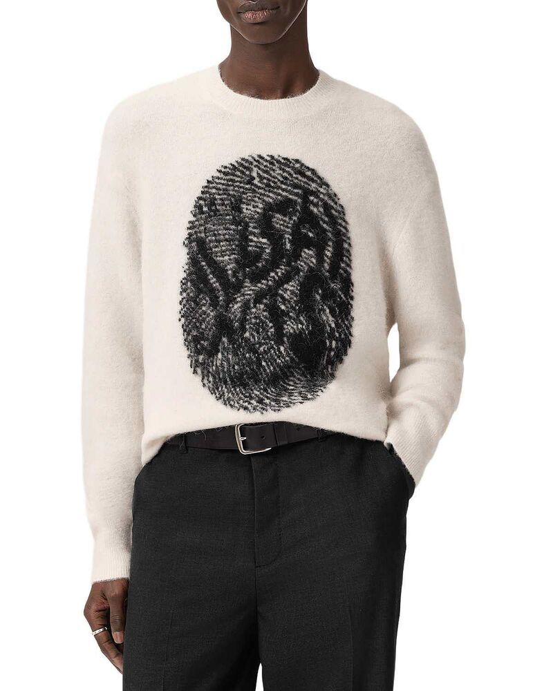 オールセインツ メンズ アウター ニット・セーター クルーネック ALLSAINTS Ridges Oversized Crewneck Sweater Ecru White ホワイト