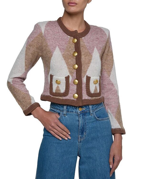 ラジャンス レディース アウター カーディガン セーター LAGENCE Siobhan Fuzzy Argyle Cardigan Sweater NaturalMauve Argyle
