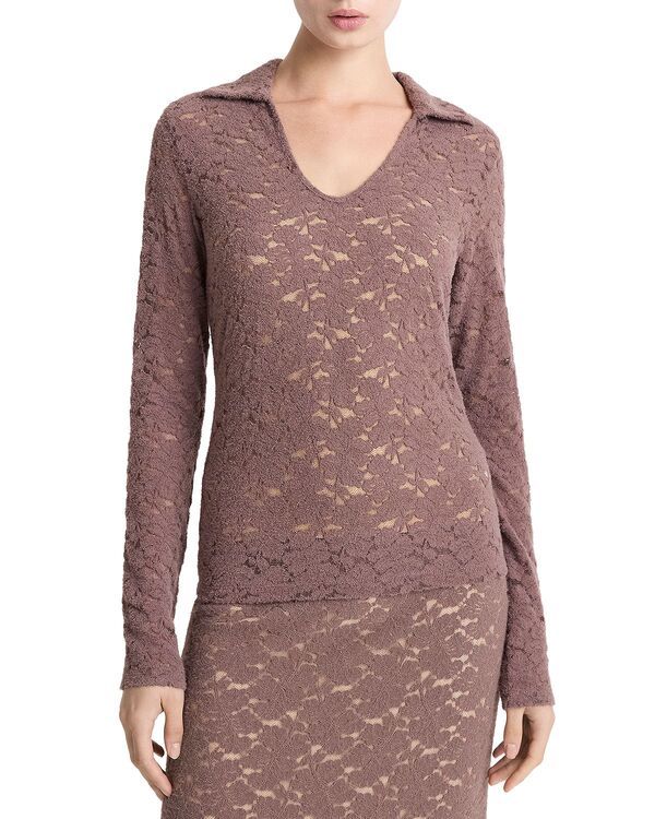 ヴィンス レディース トップス ポロシャツ レース Vince Lace Long Sleeve Polo Top Smoky Berry