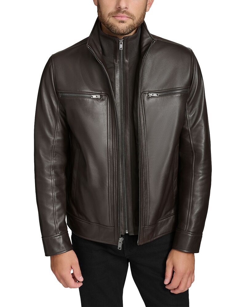 アンドリューマーク メンズ アウター ジャケット・ブルゾン レザー Andrew Marc Winton Leather Bomber Jacket Dark Brown ブラウン