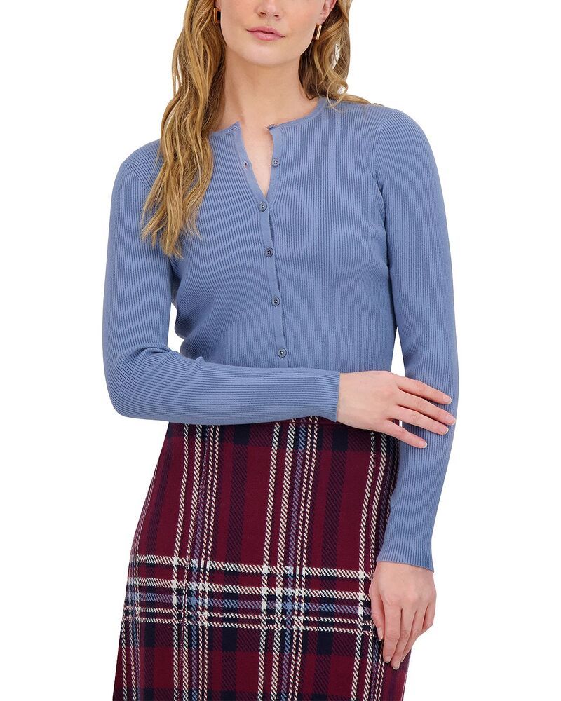 ポイント レディース アウター カーディガン クルーネック セーター クロップド ニット Point Knit Crewneck Cropped Cardigan Sweateretro Blue ブルー