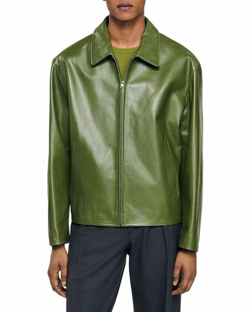 サンドロ メンズ アウター ジャケット・ブルゾン レザー Sandro Leather Jacket Lime ライム