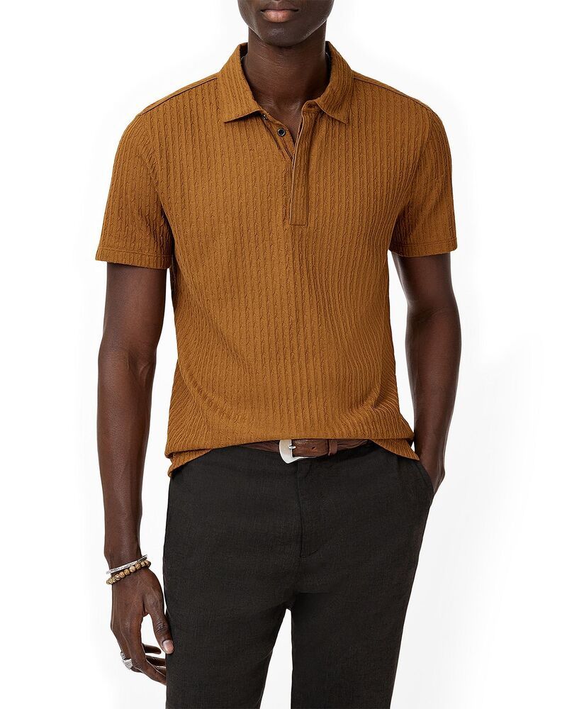 ジョンバルベイトス メンズ トップス ポロシャツ レギュラーフィット John Varvatos Grana Regular Fitextured Polo Shirt Sienna Brown ブラウン