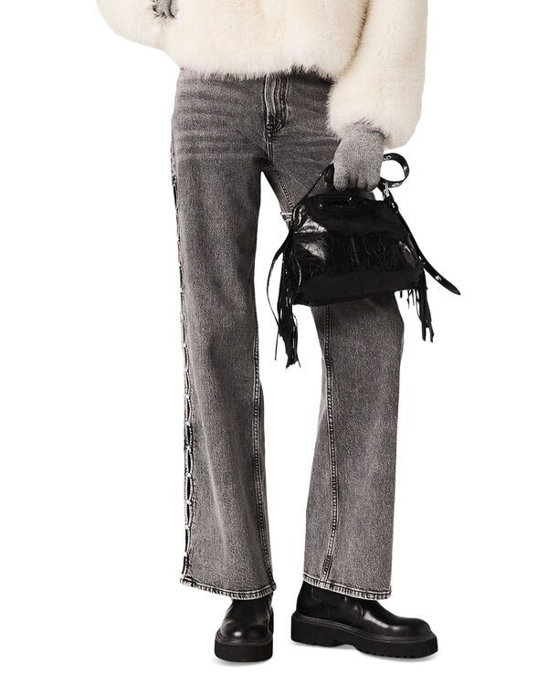 マージュ レディース ボトムス デニムパンツ ワイドレッグ ジーンズ Maje Perline High Rise Beaded Wide Leg Jeans Grey グレー