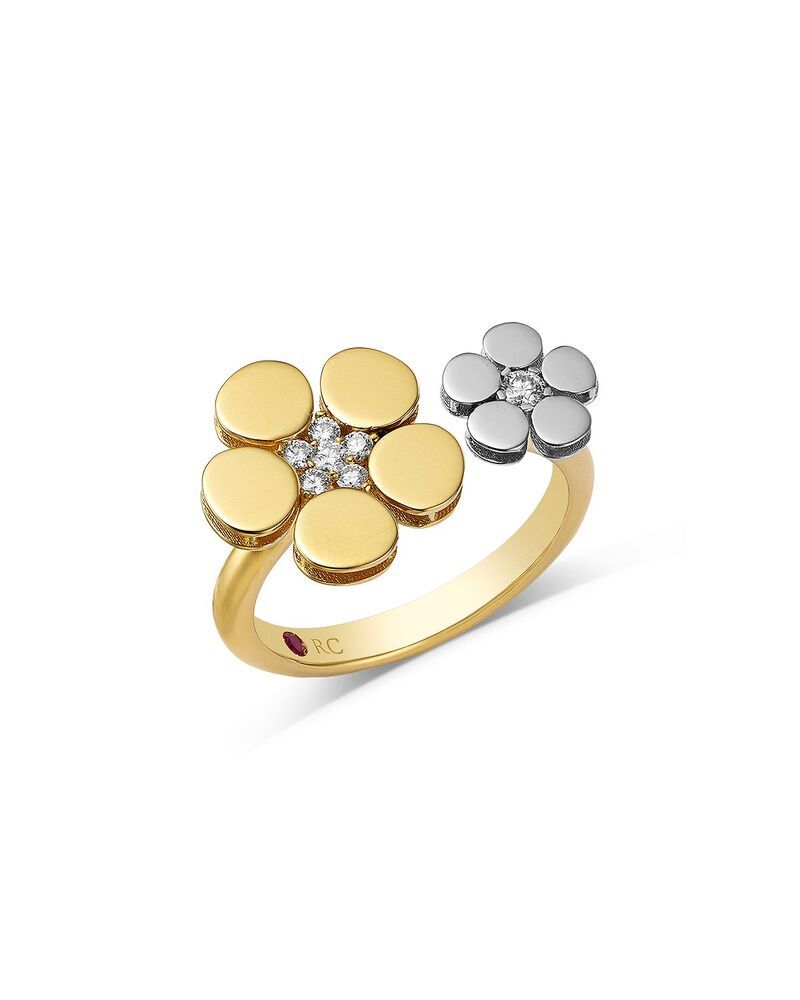 ロバートコイン レディース アクセサリー リング Roberto Coin 18K White Yellow Goldaisy Diamond Cuff Ring YellowWhite ホワイト