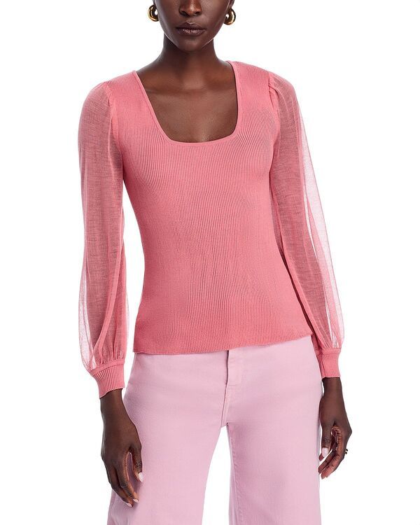 ミソック レディース アウター ニット・セーター シアー Misook Sheer Sleeve Sweater Honey Suckle