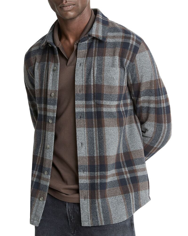 ヴィンス メンズ アウター ジャケット・ブルゾン シャツ ニット Vince Plaid Knit Shirt Jacket Med Heather Grey Combo グレー