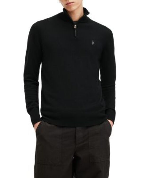 オールセインツ メンズ アウター ニット・セーター ハーフジップ レギュラーフィット ナイロン ウール ALLSAINTS Kilburn Wool Nylon Regular Fit Quarter Zip Sweater Black ブラック