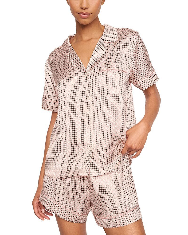 エバージェイ レディース アウター パーカー・スウェット プリント シルク Eberjey Inez Printed Washable Silk Short Pajama Set Geosphere Silver Pink ピンク