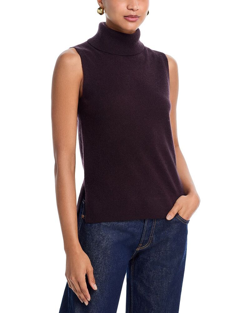 アクア レディース トップス タンクトップ タートルネック AQUA 100 Cashmere Split Hem Turtleneck Tank Exclusive Dark Brown ブラウン
