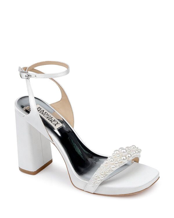 バッジェリーミシュカ レディース シューズ サンダル プラットフォーム ヒール Badgley Mischka Womens Calida Square Toe Adorned Higheel Platform Sandals White Satin ホワイト