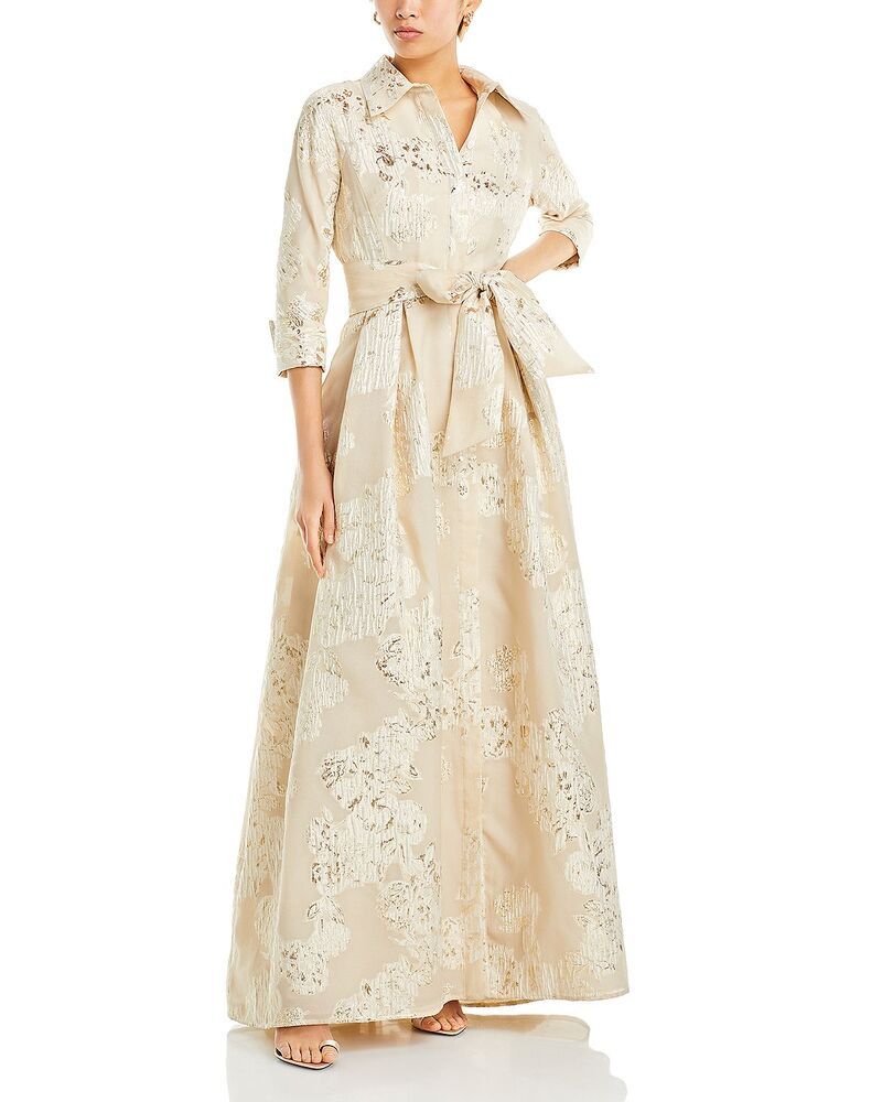 テリジョンバイリッキーフリーマン レディース アンダーウェア ナイトウェア シャツワンピース トール シャツ Teri Jon by Rickie Freeman Metallic Jacquard Shirt Dress Gown Champagne シャン