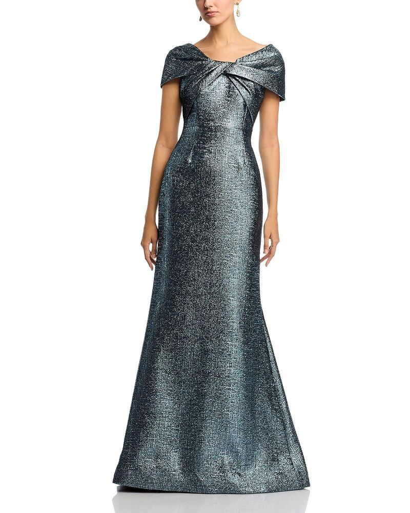 テリジョンバイリッキーフリーマン レディース トップス ワンピース トール Teri Jon by Rickie Freeman Metallic Jacquard Twist Bodice OfftheShoulder Gown Slate スレート