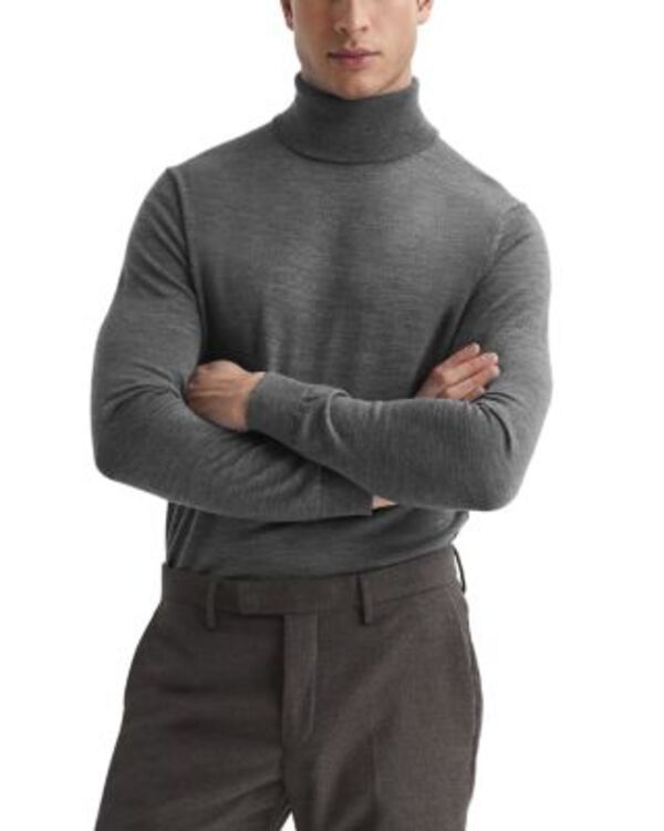 レイス メンズ アウター ニット・セーター スリムフィット タートルネック ウール REISS Caine Merino Wool Slim Fiturtleneck Sweater Mid Gray Melange グレー