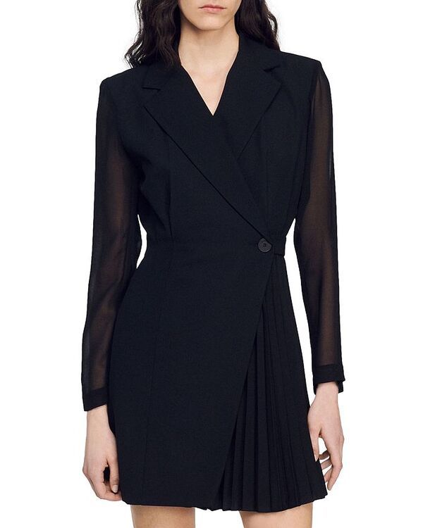 サンドロ レディース トップス ワンピース コントラスト Sandro Lilela Contrast Sleeve Dress Black ブラック