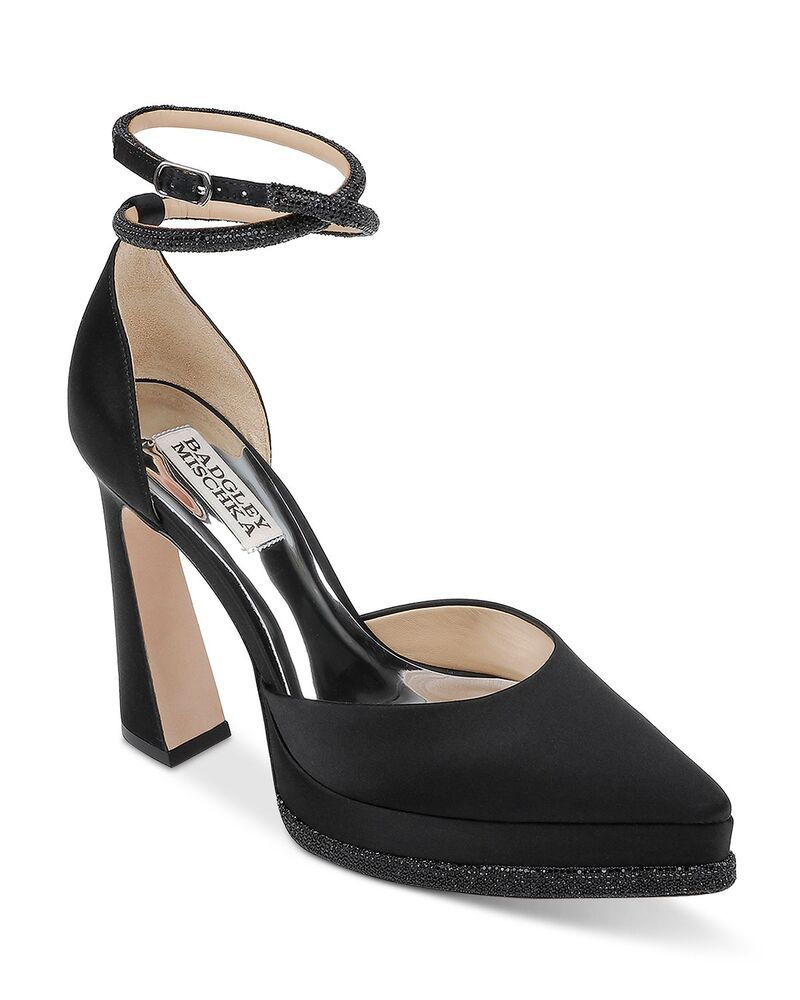 バッジェリーミシュカ レディース シューズ パンプス アンクル ヒール Badgley Mischka Womens Elainankle Strapointed Toe Higheel Pumps Black Satin ブラック