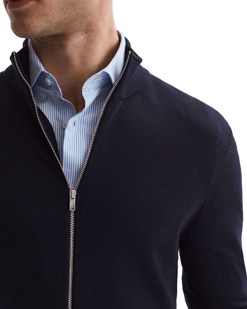 レイス メンズ アウター ニット・セーター スリムフィット ウール REISS Hampshire Slim Fit Long Sleeve Zip Front Wool Sweater Navy ネイビー