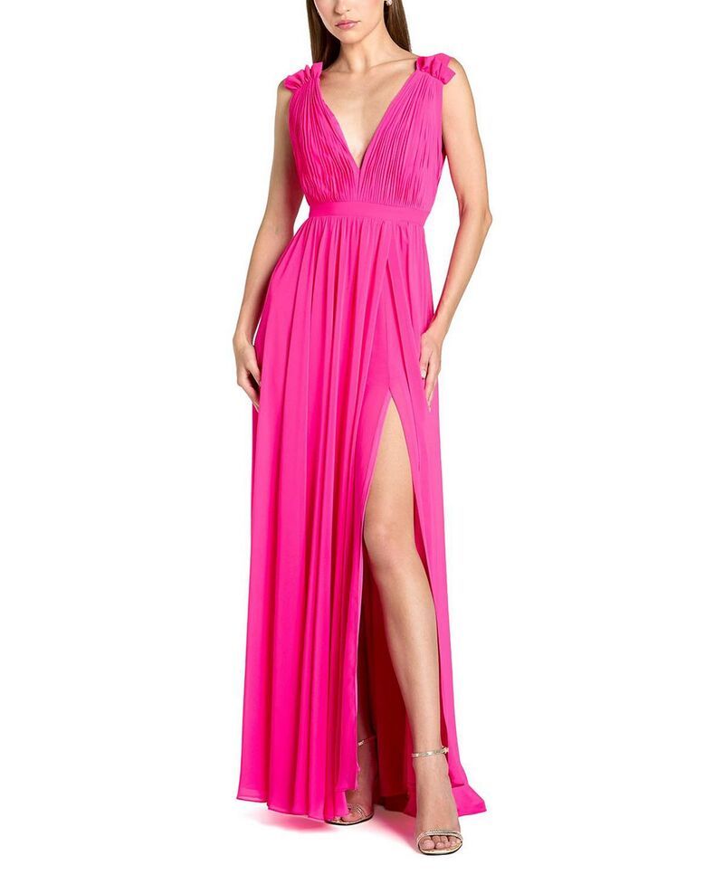 マックダガル レディース トップス ワンピース Vネック シフォン プリーツ ノースリーブ Mac Duggal Womensleeveless Pleated Chiffon VNeck Gown Hot Pink ピンク