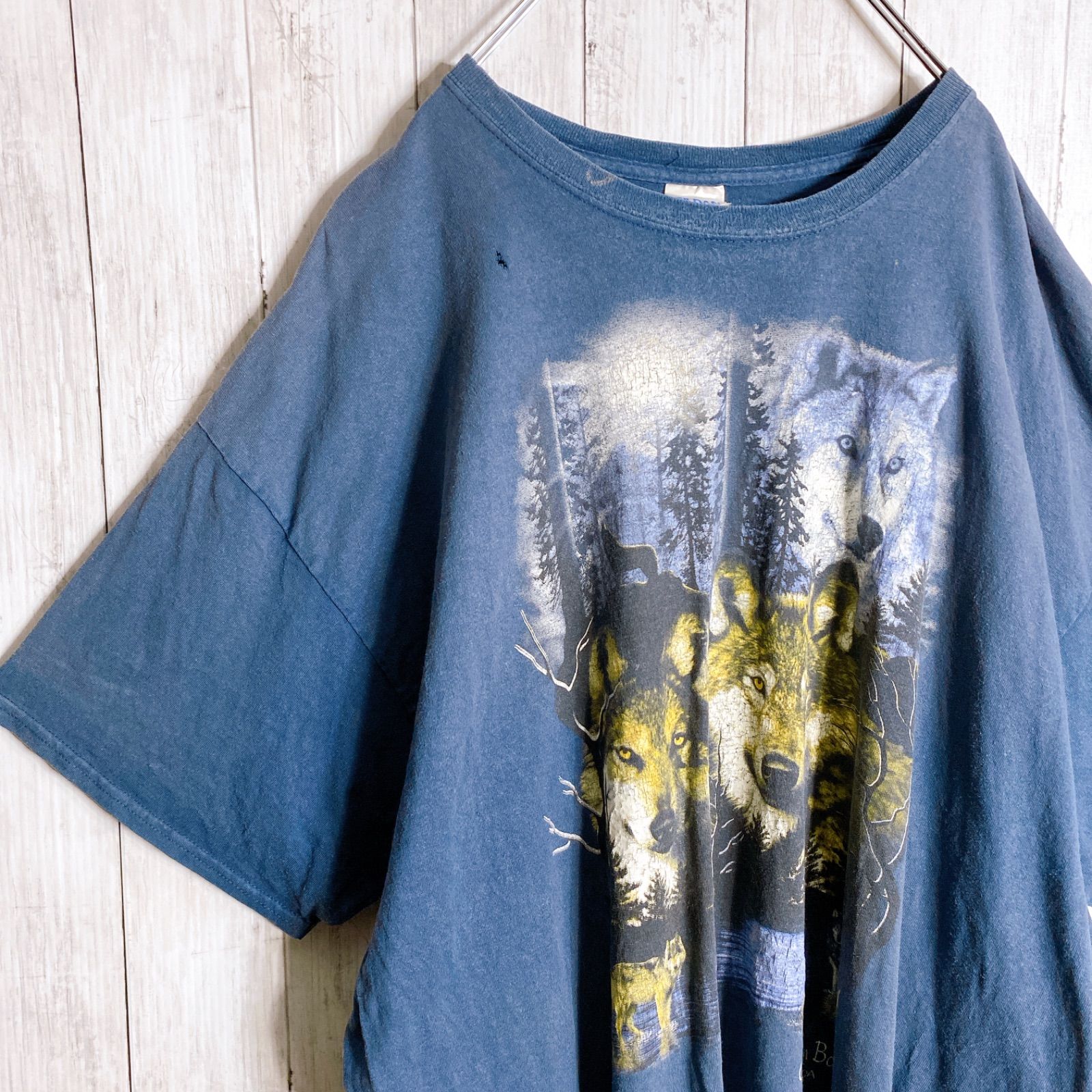【入手困難】00s Vintage 古着 アニマル 動物 ウルフ デカロゴプリント 半袖Tシャツ #9899