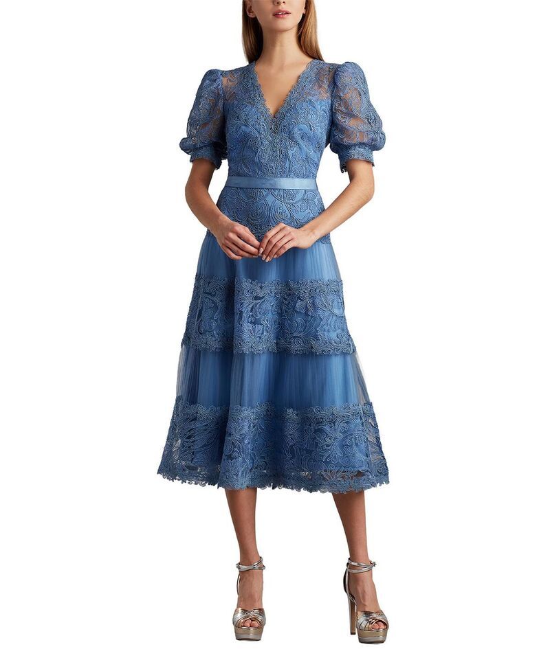 タダシショージ レディース トップス ワンピース シフォン フラワー柄 レース フラワー Tadashi Shoji Fatiha Floralace and Chiffon Dress Powder Blue ブルー 79,090円