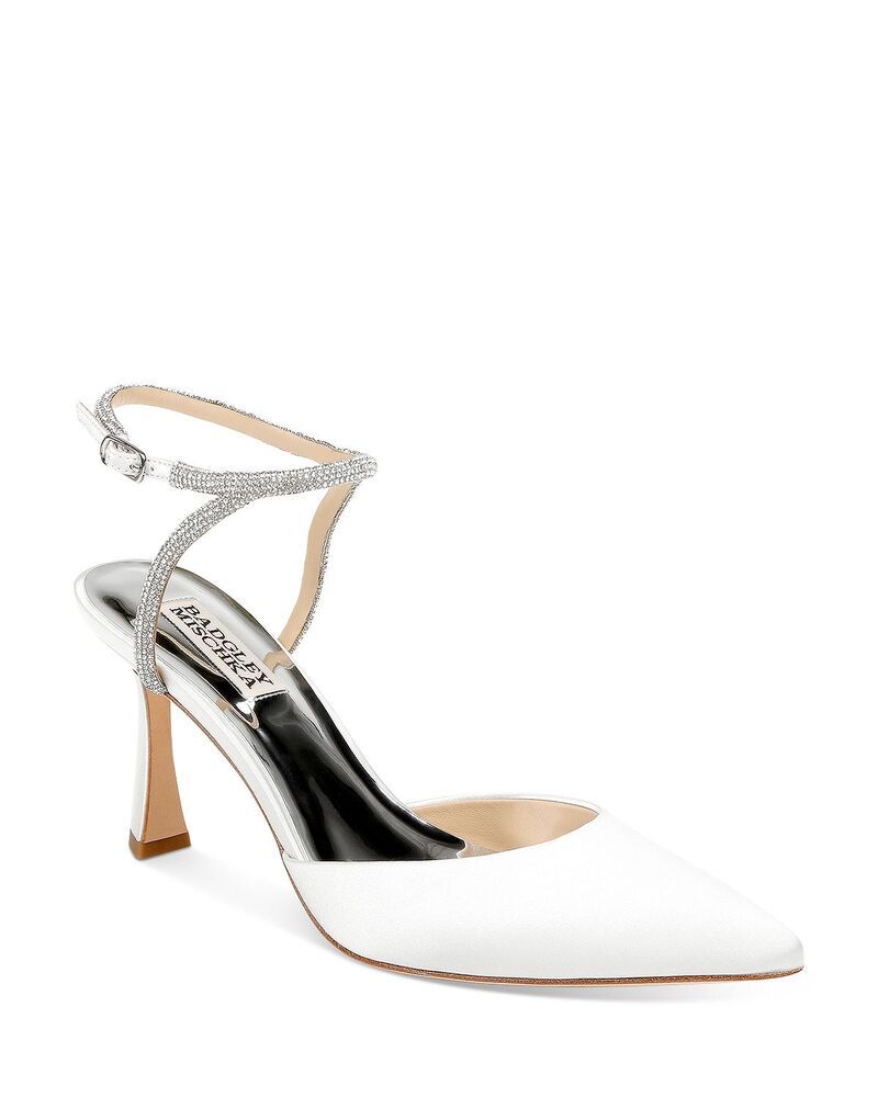 バッジェリーミシュカ レディース シューズ サンダル アンクル ヒール Badgley Mischka Womens Kamilah Pointed Ankle Strap Higheel Sandals White Satin ホワイト
