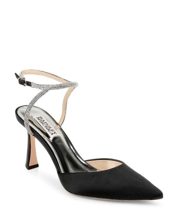 バッジェリーミシュカ レディース シューズ サンダル アンクル ヒール Badgley Mischka Womens Kamilah Pointed Ankle Strap Higheel Sandals Black Satin ブラック