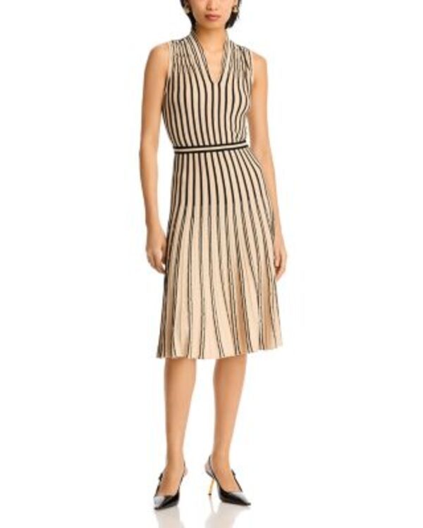 ミソック レディース トップス ワンピース Vネック リブ ニット Misook Stripe V Neck Ribbed Knit Dress BiscottiBlack ブラック